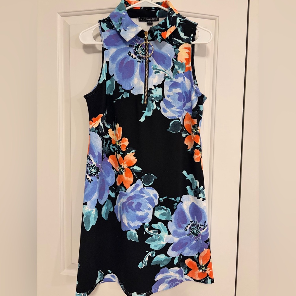 Boston Proper Floral Mini Dress - Black, Blue, Orange